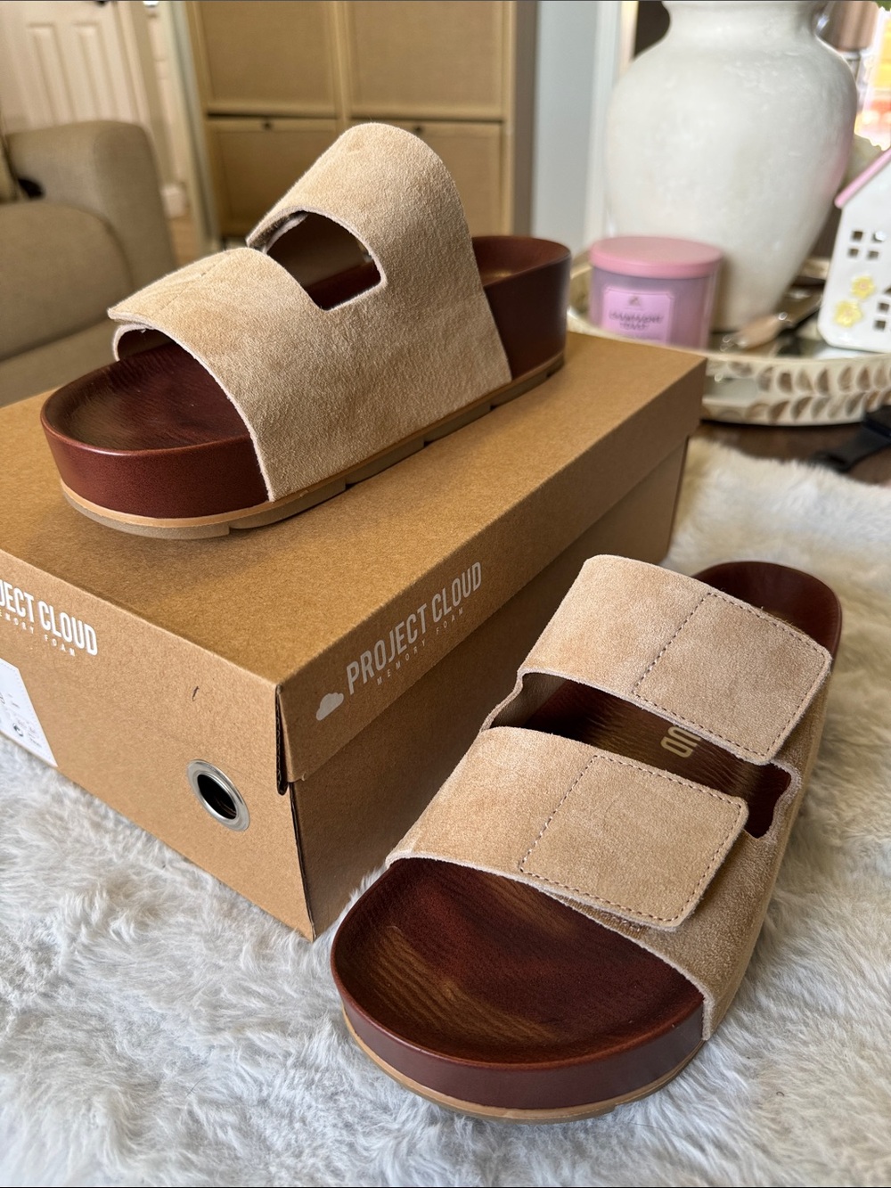 Project Cloud Women's Beige Suede Slide Sandals